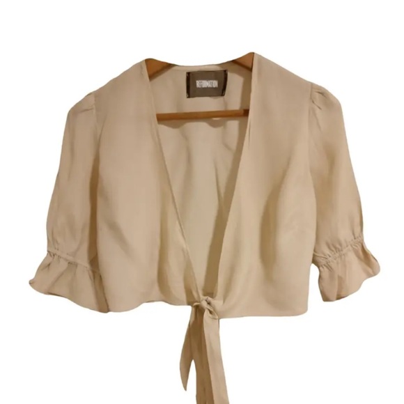 FINAL SALE!!!! REFORMATION Beige Tie-Front Blouse - Picture 1 of 6